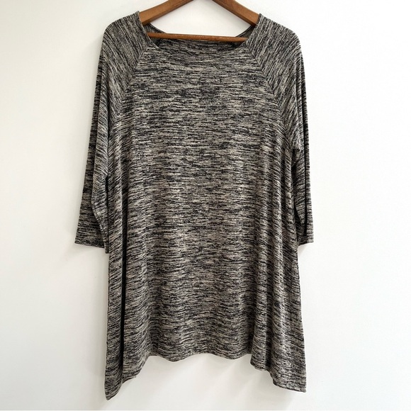 Soma tan black jersey stretch tunic top shark bite hem 3/4 length sleeves XL - Picture 1 of 7